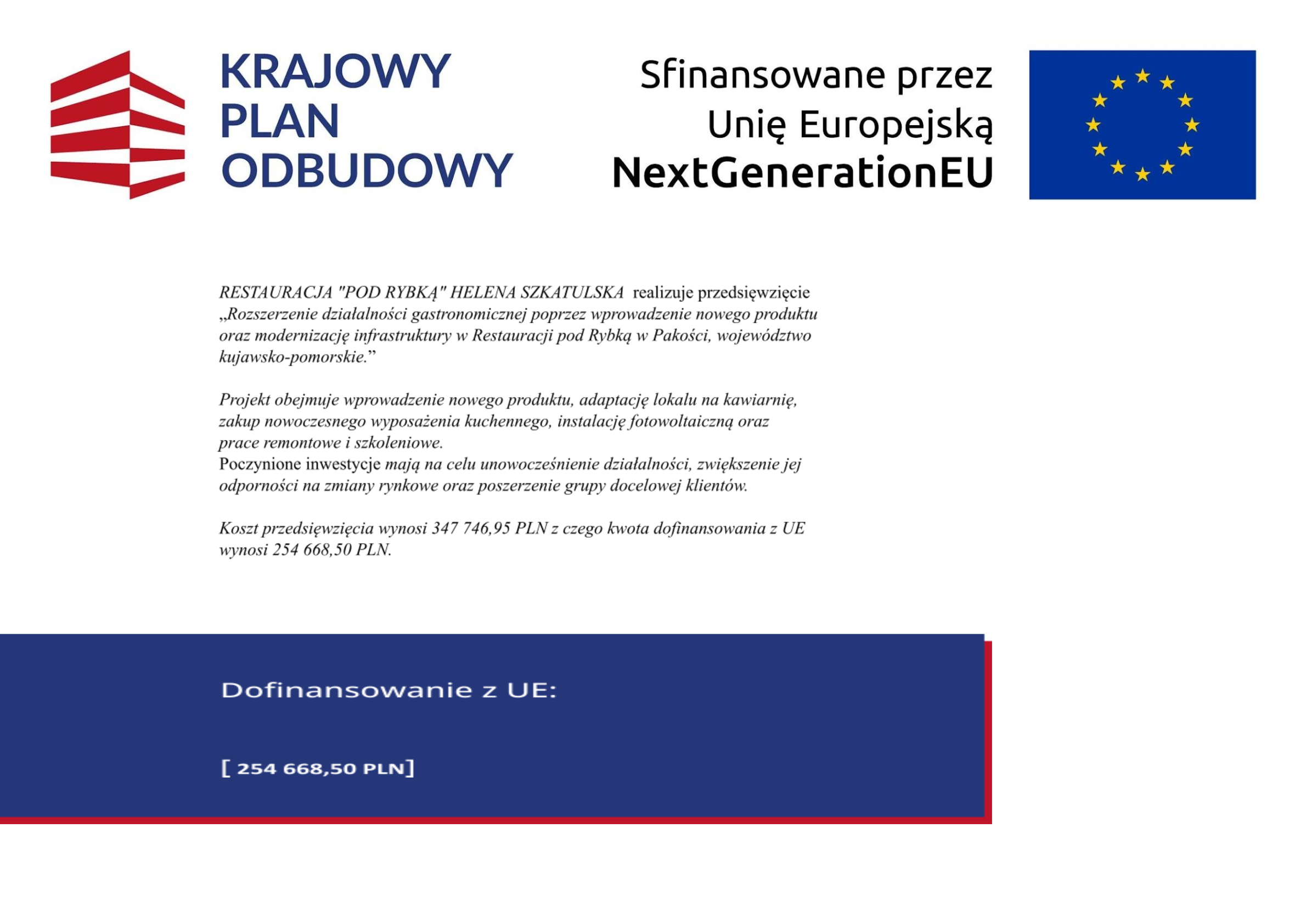 Treść informacyjna o przedsięwzięciu sfinansowanym z KPO i NextGenerationEU